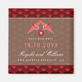 Twee rode papieren kranen schuifpatroon besparen d magneet (Voorkant)