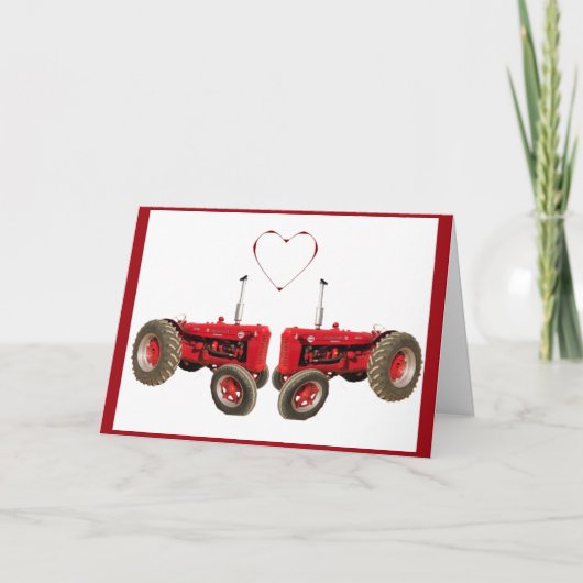 Twee rode tractoren Valentijnsdag wenskaart Feestdagen Kaart (Voorkant)