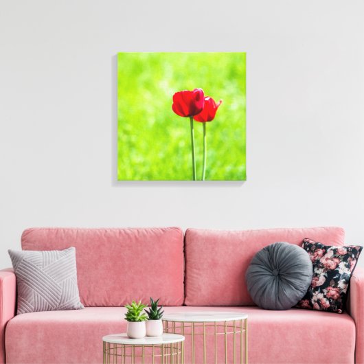 Twee rode tulpbloemen canvas afdruk (Insitu (Woonkamer))