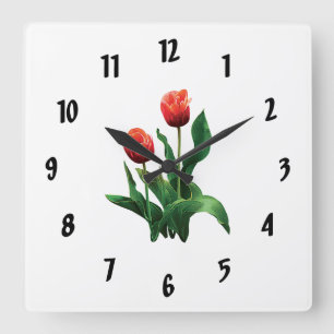 Twee rode tulpen vierkante klok