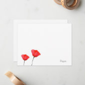 Twee rode Waterverf rode papavers Notitiekaartje (Voorkant / Achterkant in situ)