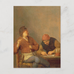 Twee rokers in een interieur, 1643 briefkaart