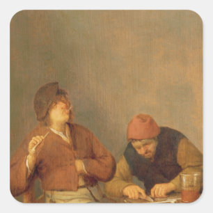 Twee rokers in een interieur, 1643 vierkante sticker