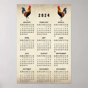 Twee Roosters 2024 Kalender Poster