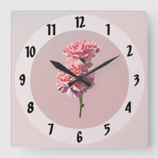 Twee roze anjers vierkante klok
