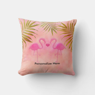 Twee Roze Flamingo's Tropisch Strand Kussensloop Kussen