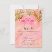 Twee Roze Flamingo's Waterverf Strandbruiloft RSVP (Voorkant)