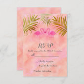 Twee Roze Flamingo's Waterverf Strandbruiloft RSVP (Voorkant / Achterkant)