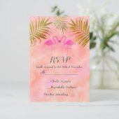 Twee Roze Flamingo's Waterverf Strandbruiloft RSVP Kaartje (Staand voorkant)