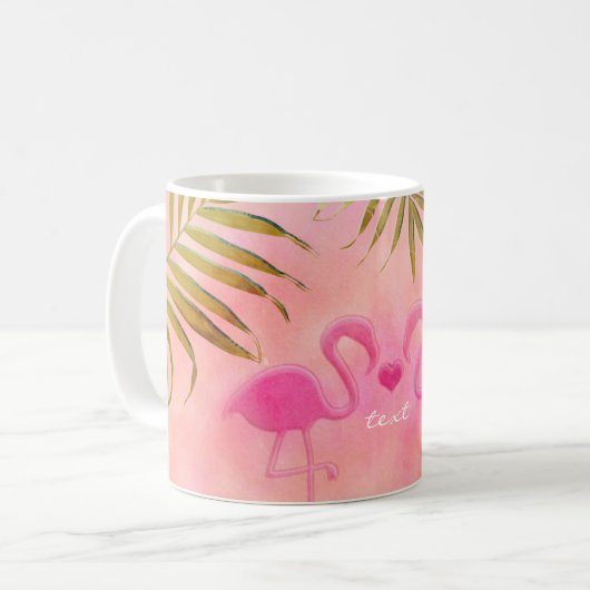 Twee roze flamingo's Waterverf tropische koffie Mo Koffiemok (Voorkant links)