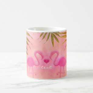 Twee roze Flamingos Waterverf Tropische koffie Mok