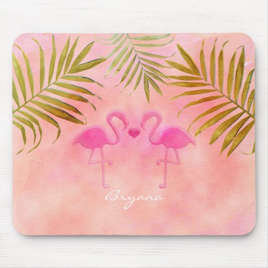 Twee Roze Flamingo's Waterverf Tropische Muismat (Voorkant)