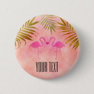 Twee Roze Flamingo's Waterverf Tropische Speld Kno Ronde Button 5,7 Cm