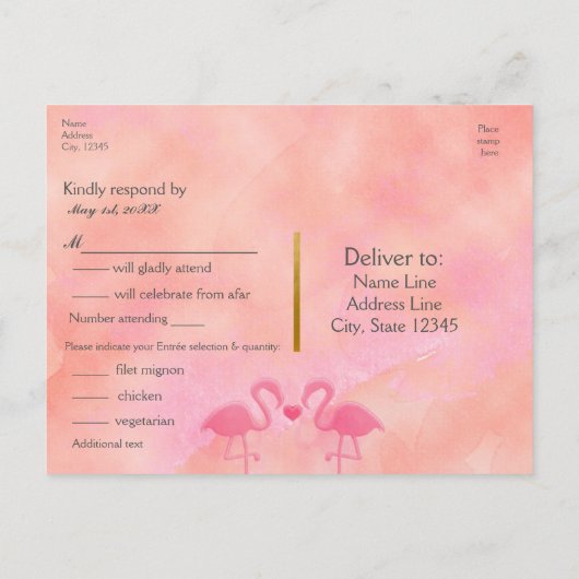 Twee roze Flamingos Waterverf Weddenschap RSVP-kaa Uitnodiging Briefkaart (Achterkant)