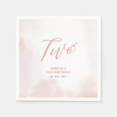 Twee | Roze hart en Waterverf meisje 2e verjaardag Servet (Voorkant)