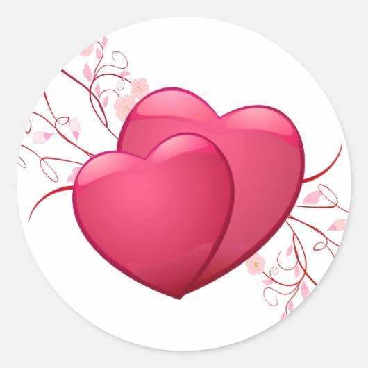 Twee roze harten ronde sticker (Voorkant)