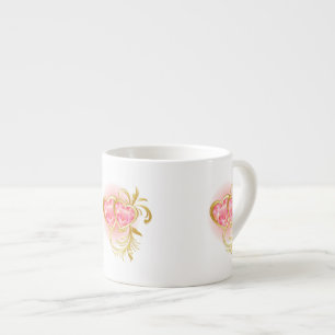 Twee roze juwelen harten espresso kop