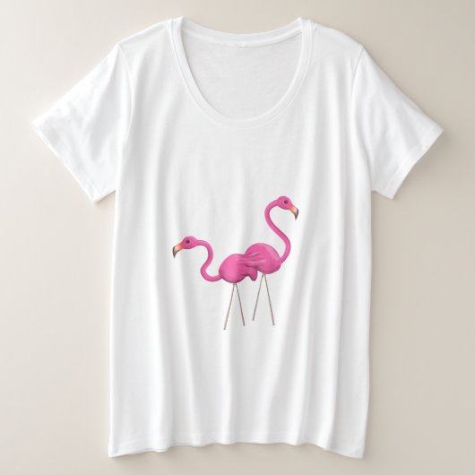 Twee roze lamingos die samen staan grote maat t-shirt (Design voorkant)