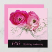 Twee roze rozen 60th Wedding Jubileum Kaart (Voorkant / Achterkant)