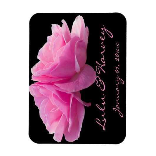 Twee Roze Rozen Persoonlijke Huwelijk Magneet (Verticaal)