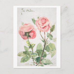 Twee rozen (1884–1904) aquarel kunst briefkaart