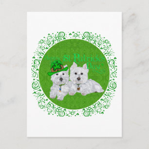 Twee rustende Westies op St. Patrick's Day Briefkaart