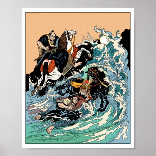 Twee samurai-horssperma die een stormachtig zee kr poster (Voorkant)