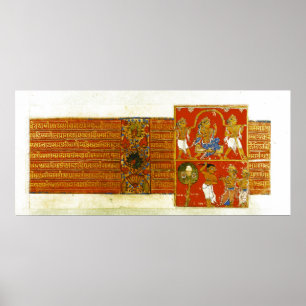 Twee scènes van de Kalpasutra, Mandu, 1439 Poster