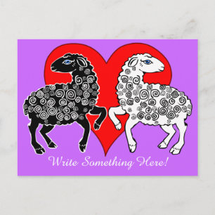 Twee schapen Zwart Wit Grote Rode Hart Persoonlijk Briefkaart