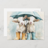 Twee Schattige Baby Goats op een regenachtige dag Briefkaart (Voorkant / Achterkant)