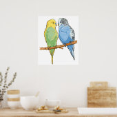 Twee schattige blauwe en groene boedgies poster (Keuken)