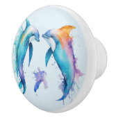 Twee schattige dolfijnen keramische knop (Rechts)