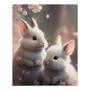 Twee schattige konijnen met sakura Glossy Poster Perfect Poster