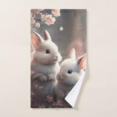Twee schattige konijnen met sakura Hand Towel Handdoek (Handdoek)