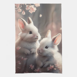 Twee schattige konijnen met sakura Kitchen Towels Theedoek
