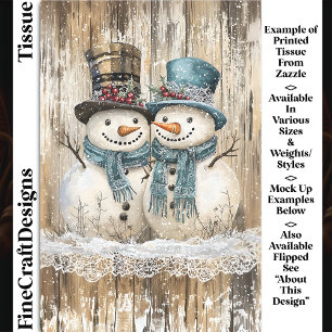 Twee Schattige Landelijke Kerst Snowmen DY9L Decou Tissuepapier
