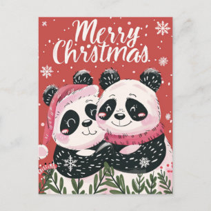 Twee schattige Panda Vrolijk Kerstfeest Briefkaart