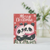 Twee schattige Panda Vrolijk Kerstfeest Briefkaart (Staand voorkant)