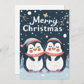 Twee schattige pinguïns Vrolijk Kerstfeest Feestdagenkaart (Voorkant / Achterkant)