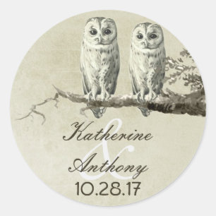 Twee schattige uilen bruiloft stickers