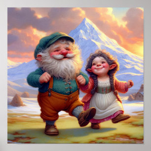 Twee Schattige volwassen Munchkins dansen bij zons Poster