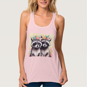 Twee Schattige Wasberen Met Bloemenkronen Tanktop