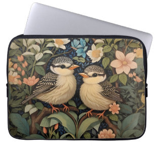 Twee Schattigee Baby Birds Botanische Tuin Laptop Sleeve