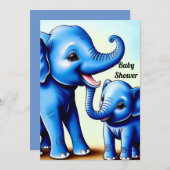 Twee Schattigee Blauwe Olifanten Invitation Kaart (Voorkant / Achterkant)