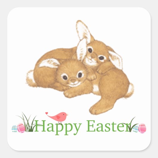 Twee Schattigee Bunnies Pasen Stickers (Voorkant)