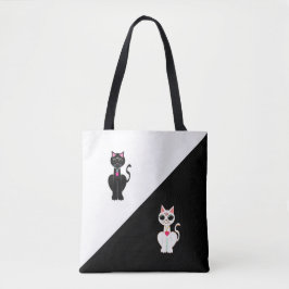 Twee Schattigee katten op zwart en wit Tote Bag