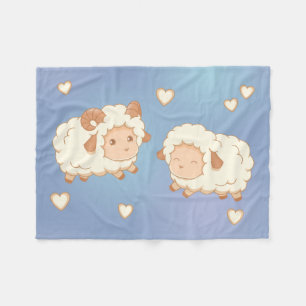 Twee Schattigee kleine schapen op blauw Fleece Deken