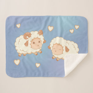Twee Schattigee kleine schapen op blauw Sherpa Deken