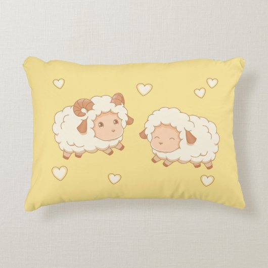 Twee Schattigee kleine schapenpatroontje op geel Accent Kussen (Voorkant)