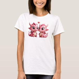 TWEE SCHATTIGEE MANNELIJKE EN VROUW ROZE DRAKEN VE T-SHIRT